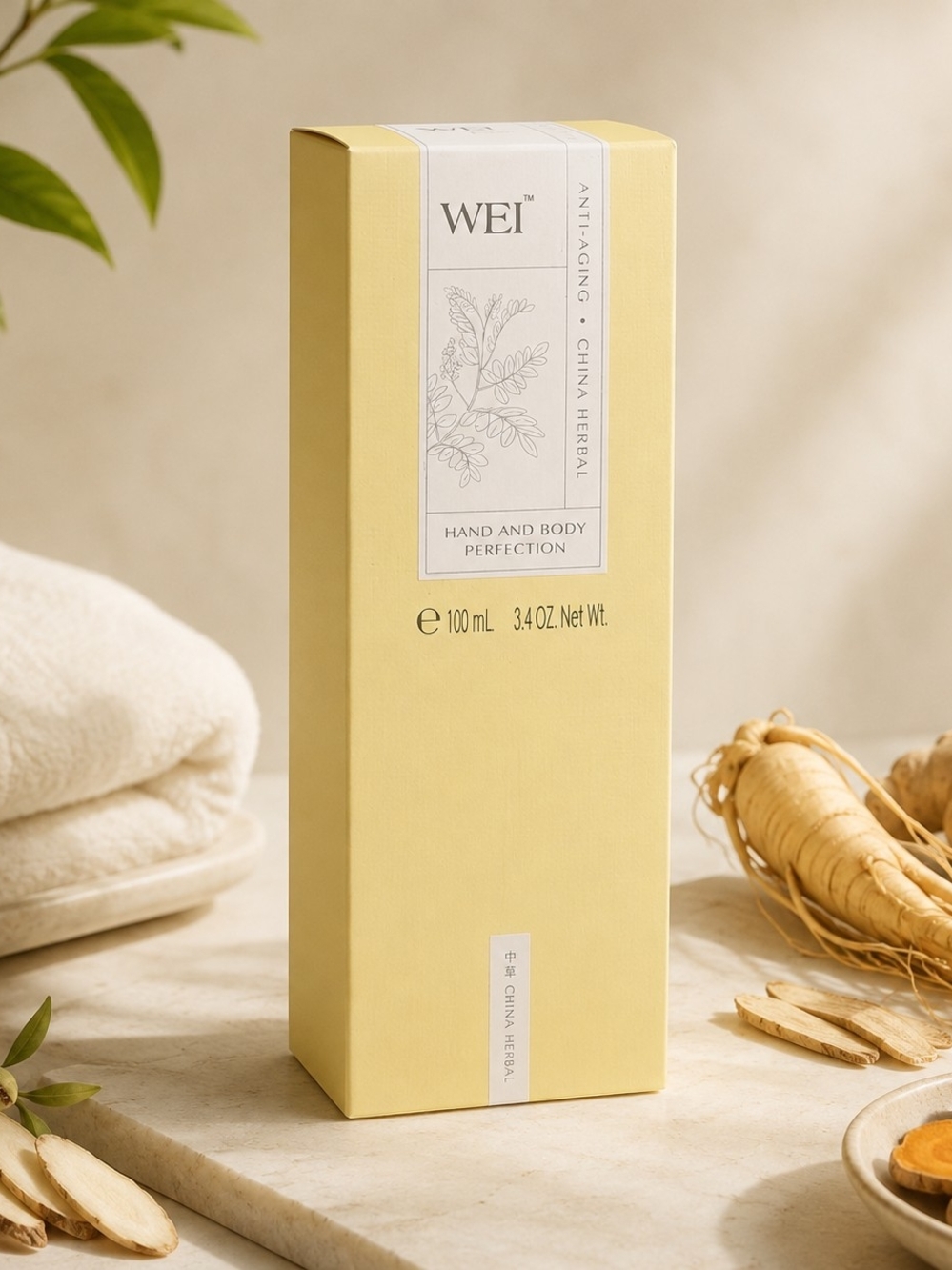 WEI China Herbal Hand & Body Perfection Anti-Aging Cream 3.4 oz Boxed
